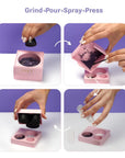 Step-by-step process of using  FIXY kit Grind Pour, Spray  Press